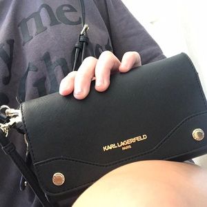 Karl Lagerfeld black long strap purse